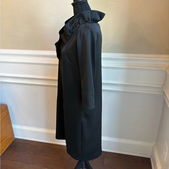 Gretchen Scott Designs Black Midi Dress with Ruffle Neckline - Picture 3 of 7